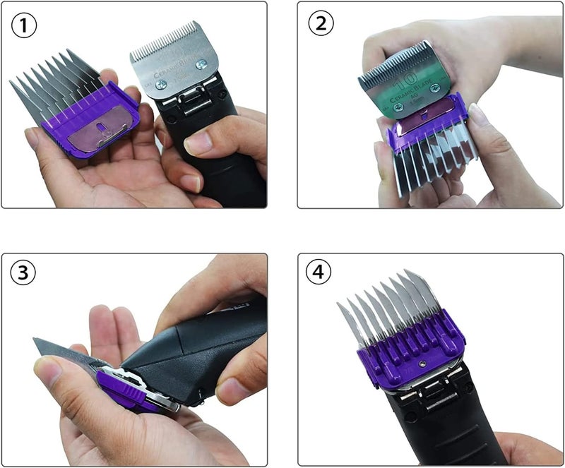 DODAER Professional Animal Stainless Steel 5 Color Guide Comb Set Compatible with andis Oster A5 wahl km10 10#/15#/30# Detachable Blade，Cutting Length 3mm-16mm - Image 5